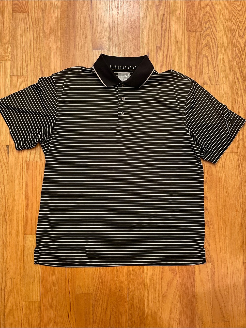 Champions Tour Black Polo with Thin White Stripes